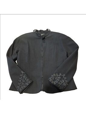Women's ANYA Black Wool Zip-Up Jacket with Embroidered Cuffs Size 10